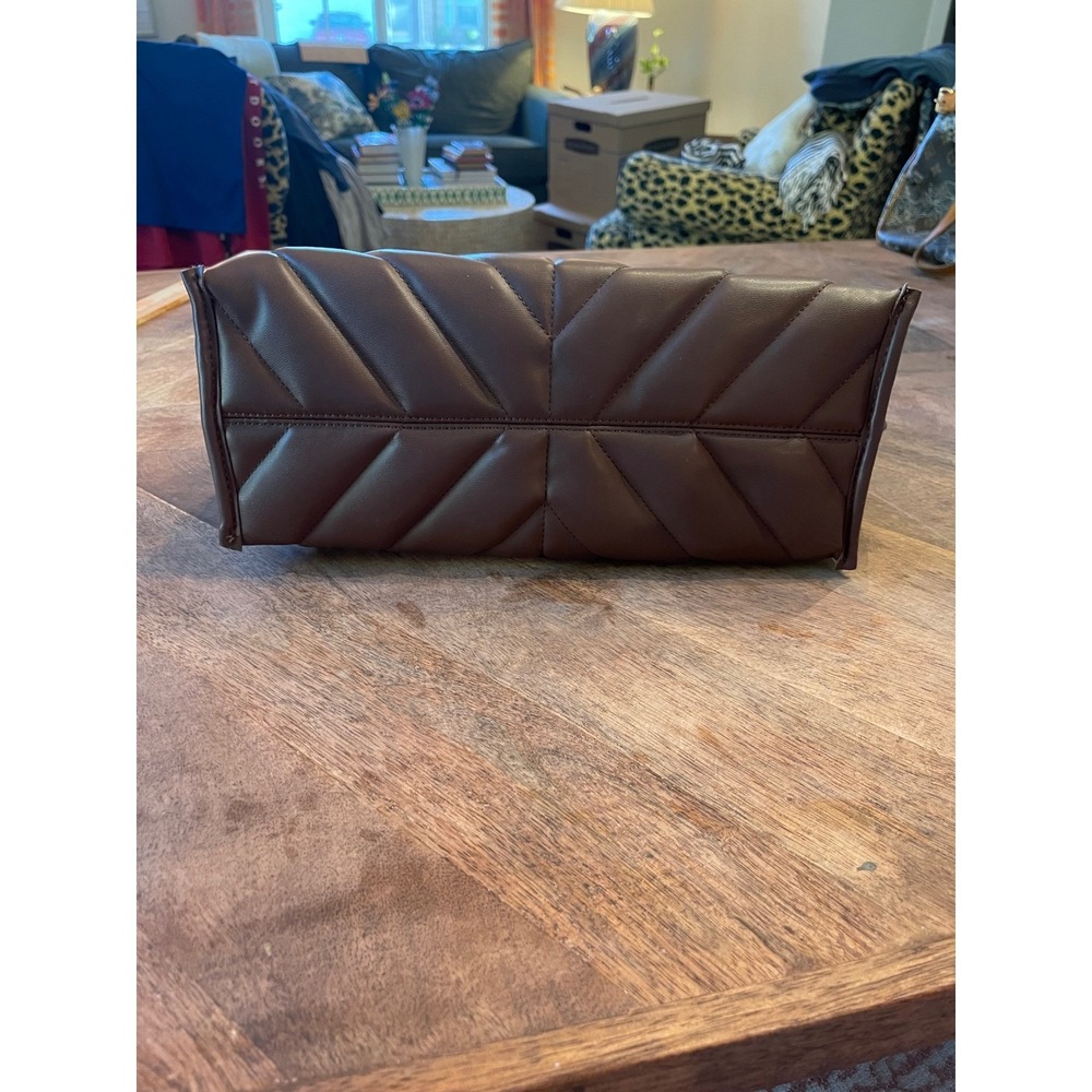 Steve Madden Brown Quilted Satchel Crossbody Bag SM Logo Handbag Minimalist Luxe - Picture 5 of 15